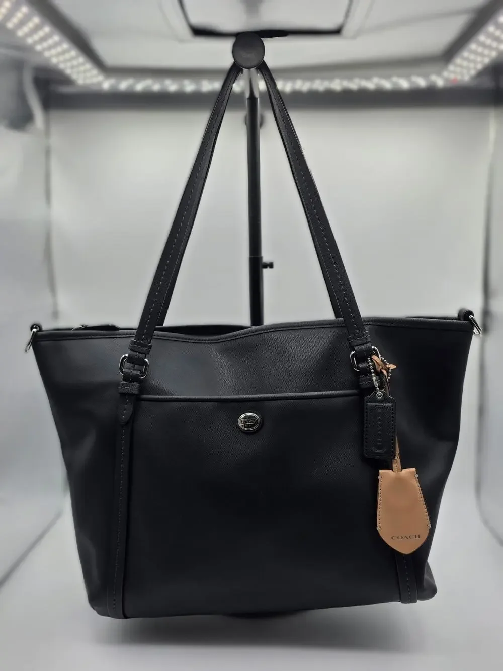 Coach Peyton Black Crossgrain Leather Zip Top Tote Shoulder Bag F23667
